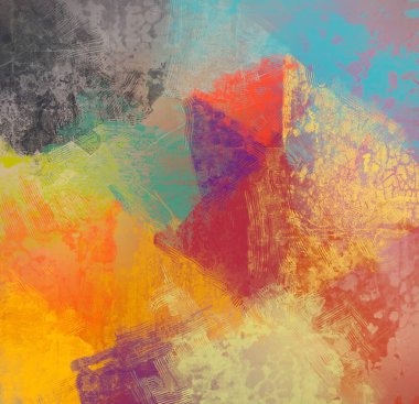 Sanatsal arka plan görüntüsü. Tuval üzerine soyut resim. Çağdaş sanat. El yapımı sanat. Renkli doku. Modern sanat eserleri. Yağlı boya darbeleri. Fırça darbeleri.