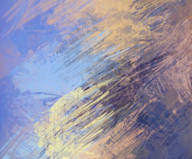 Sanatsal arka plan görüntüsü. Tuval üzerine soyut resim. Çağdaş sanat. El yapımı sanat. Renkli doku. Modern sanat eserleri. Yağlı boya darbeleri. Fırça darbeleri.