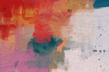 2D çizim. Sanatsal arkaplan resmi. Tablo üzerinde soyut resim. Çağdaş sanat. El yapımı sanat. Renkli doku. Modern sanat eserleri. Fırça darbeleri. Yüzeyde yağlı boya izleri.
