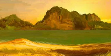 arka planda gün batımında tropikal plaj