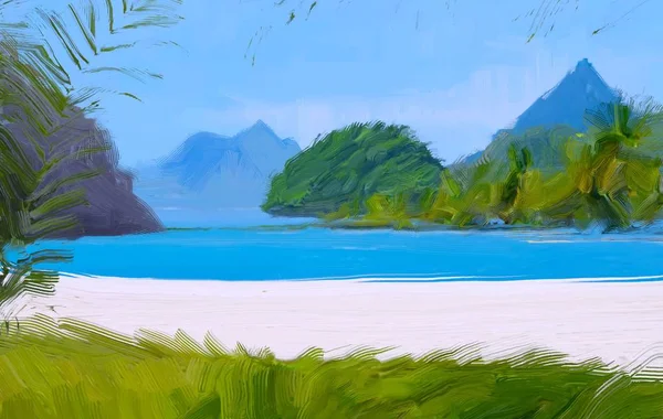 Dibujo Paisaje Marino Con Gouache Pinturas Acrílicas — Foto de Stock