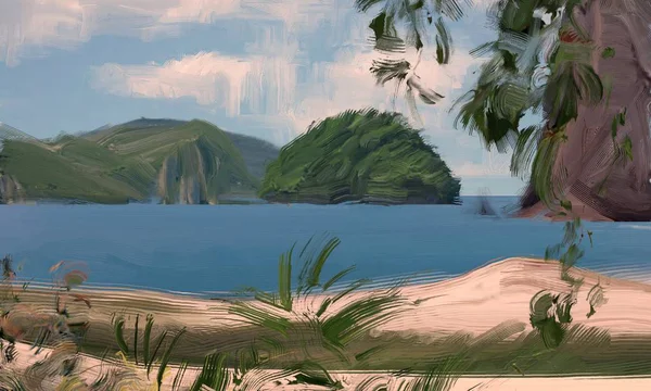Морской Рисунок Гуашью Акриловыми Красками — стоковое фото