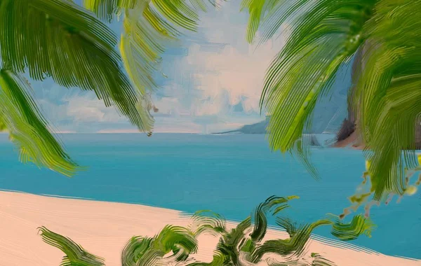 Dibujo Paisaje Marino Con Gouache Pinturas Acrílicas — Foto de Stock