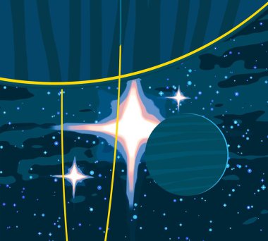 Derin yıldızlararası uzay. Yıldızlar, gezegenler ve uydular. Çeşitli bilim kurgu yaratıcı fon. Uzay sanatı. Hayali kozmik fon.