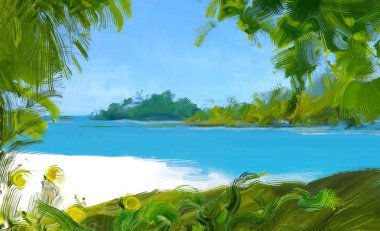 Guaj veya akrilik boyalar ile deniz manzarası çizim