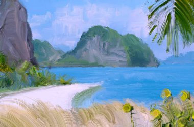 Guaj veya akrilik boyalar ile deniz manzarası çizim