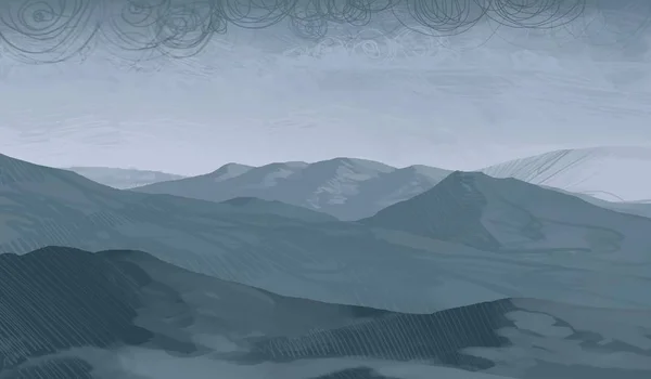 抽象剪影背景与薄雾山 — 图库照片
