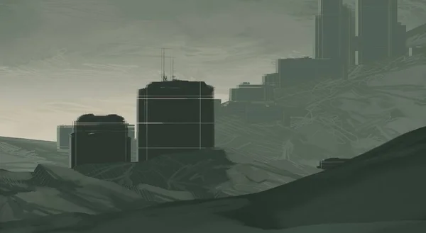 Εικονογράφηση Ουρανοξύστη Φουτουριστική Μητρόπολη Της Πόλης Ψηφιακή Τέχνη Χειροποίητη Ψηφιακή — Φωτογραφία Αρχείου