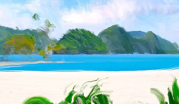Seascape Drawing Gouache Acrylic Paints — Stock Photo, Image