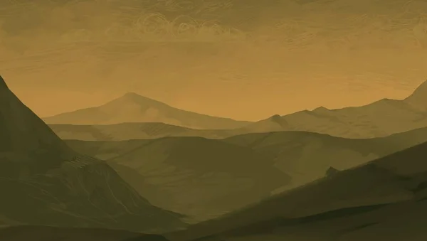 2d illustration. Wild mountains. Digital art. Handmade digital painting.