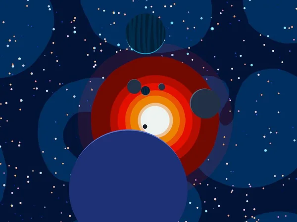Illustration Cartoon Draw Style Deep Interstellar Space Stars Planets Moons — Stock Photo, Image