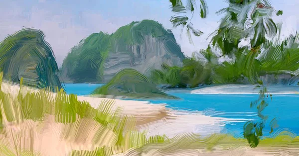 Dibujo Paisaje Marino Con Gouache Pinturas Acrílicas —  Fotos de Stock