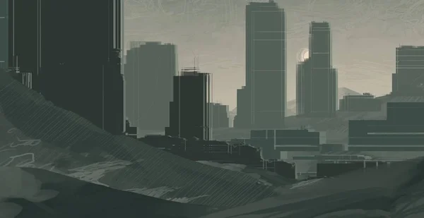 Illustration Skyskrapa Futuristiska City Metropolis Digital Konst Handgjort Digitalt Måleri — Stockfoto