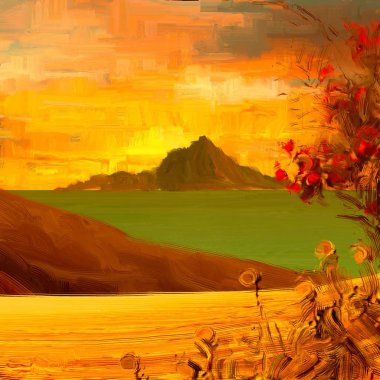 arka planda gün batımında tropikal plaj