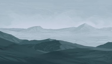 sisli dağlar ile soyut siluetli arka plan