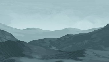 sisli dağlar ile soyut siluetli arka plan