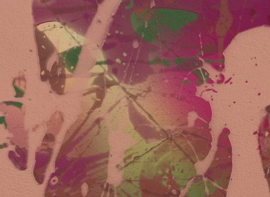 2d illüstrasyon. Beton düz duvar grafitisi. Modern sanat tarzı. Çok renkli şekil ler ve desenler. El yapımı sprey resimleri. Boyalı pürüzlü yüzey. Fırça darbeleri.  