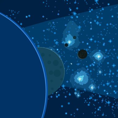 2d illüstrasyon. Karikatür stil boşluk resmi çizin. Derin geniş alan. Yıldızlar, gezegenler ve uydular. Çeşitli bilim kurgu yaratıcı fon. Uzay sanatı. Uzaylı güneş sistemleri. Gezegenler ve Uydular.