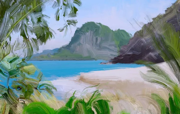 Dibujo Paisaje Marino Con Gouache Pinturas Acrílicas —  Fotos de Stock