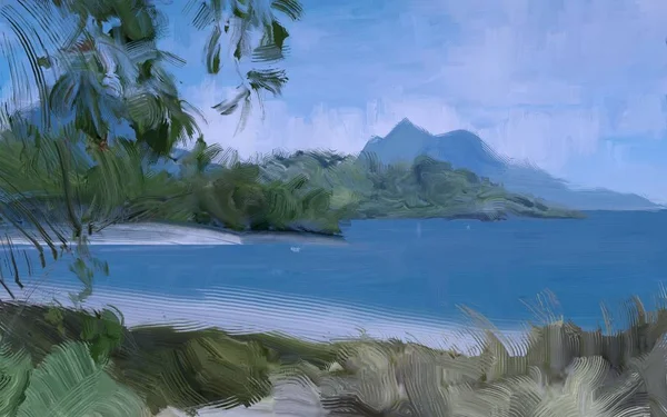 Dibujo Paisaje Marino Con Gouache Pinturas Acrílicas —  Fotos de Stock