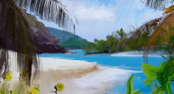 Dibujo Paisaje Marino Con Gouache Pinturas Acrílicas —  Fotos de Stock