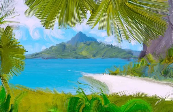 Dibujo Paisaje Marino Con Gouache Pinturas Acrílicas —  Fotos de Stock