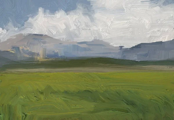 Colorato Campo Campagna Verde Erba Ora Legale Illustrazione Pittura Olio — Foto Stock