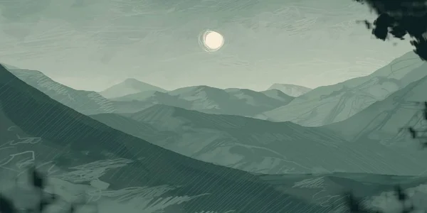 Ilustracji Dzikie Góry Sztuka Cyfrowa Malarstwo Cyfrowe Ręcznie Robione — Zdjęcie stockowe