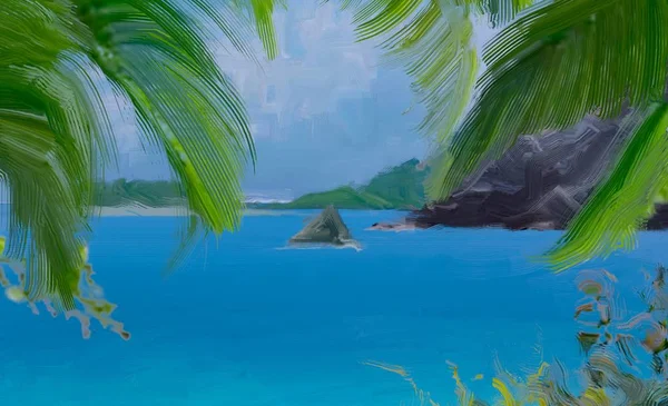 Dibujo Paisaje Marino Con Gouache Pinturas Acrílicas — Foto de Stock