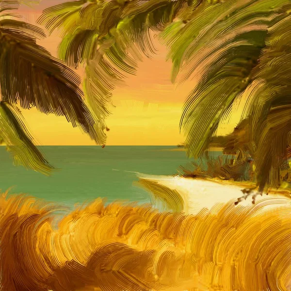 グアッシュやアクリル塗料を使用した海景描画 — ストック写真