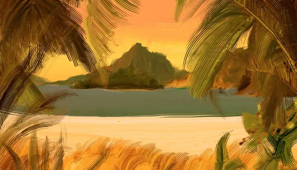 Tropical Beach Sunset Background — Stock Photo, Image