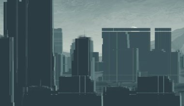 2d illüstrasyon. Gökdelen şehir metropol. Dijital sanat. El yapımı dijital boyama.