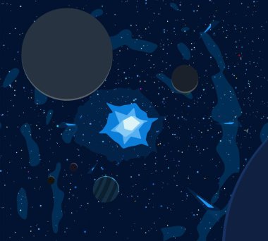 2d illüstrasyon. Karikatür stil boşluk resmi çizin. Derin geniş alan. Yıldızlar, gezegenler ve uydular. Çeşitli bilim kurgu yaratıcı fon. Uzay sanatı. Uzaylı güneş sistemleri. Gezegenler ve Uydular.