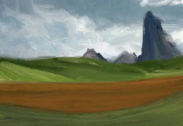 Colorato Campo Campagna Verde Erba Ora Legale Illustrazione Pittura Olio — Foto Stock