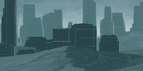 Ілюстрація Хмарочос Метрополії Міста Цифрове Мистецтво Цифровий Живопис Ручної Роботи — стокове фото
