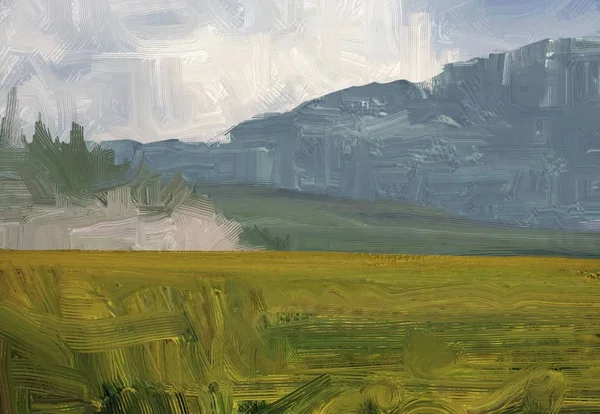 Colorato Campo Campagna Verde Erba Ora Legale Illustrazione Pittura Olio — Foto Stock