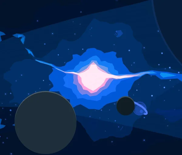 Illusztráció Rajzfilm Felhívni Stílusban Mély Csillagközi Térben Csillagok Bolygók Holdak — Stock Fotó