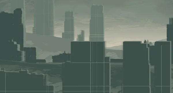 Illustration Skyscraper Futuristic City Metropolis Digital Art Handmade Digital Painting — Stock Photo, Image