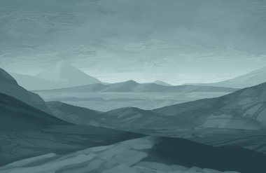 sisli dağlar ile soyut siluetli arka plan