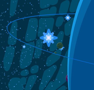 2d illüstrasyon. Karikatür stil boşluk resmi çizin. Derin geniş alan. Yıldızlar, gezegenler ve uydular. Çeşitli bilim kurgu yaratıcı fon. Uzay sanatı. Uzaylı güneş sistemleri. Gezegenler ve Uydular.