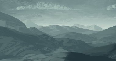 sisli dağlar ile soyut siluetli arka plan