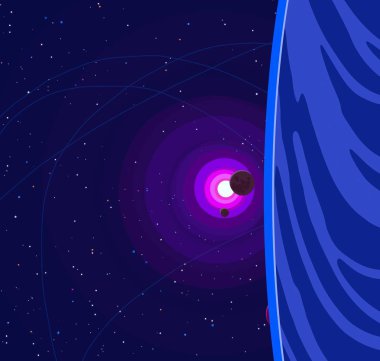 2d illüstrasyon. Karikatür stil boşluk resmi çizin. Derin geniş alan. Yıldızlar, gezegenler ve uydular. Çeşitli bilim kurgu yaratıcı fon. Uzay sanatı. Uzaylı güneş sistemleri. Gezegenler ve Uydular.