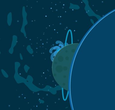 2d illüstrasyon. Karikatür stil boşluk resmi çizin. Derin geniş alan. Yıldızlar, gezegenler ve uydular. Çeşitli bilim kurgu yaratıcı fon. Uzay sanatı. Uzaylı güneş sistemleri. Gezegenler ve Uydular.