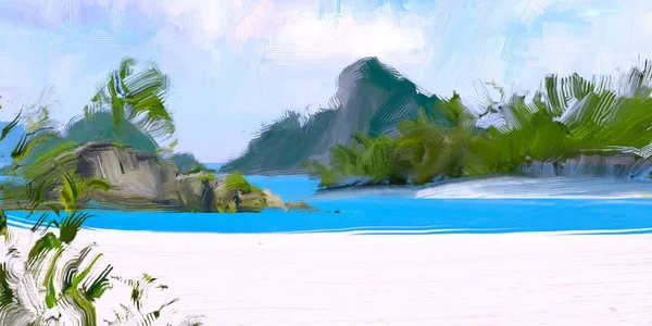 Dibujo Paisaje Marino Con Gouache Pinturas Acrílicas — Foto de Stock