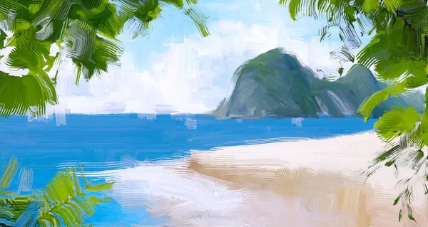 Dibujo Paisaje Marino Con Gouache Pinturas Acrílicas —  Fotos de Stock