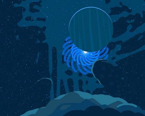 Illusztráció Rajzfilm Tér Háttér Kép Hatalmas Űrben Csillagok Bolygók Holdak — Stock Fotó