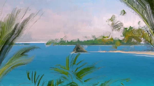 Guaj Veya Akrilik Boyalar Ile Deniz Manzarası Çizim — Stok fotoğraf