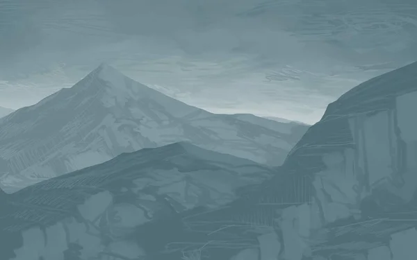 2d illustration. Mountains Scotland. Digital painting art. Hand made drawing.