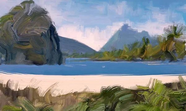 Desenho Paisagem Marinha Com Guache Tintas Acrílicas — Fotografia de Stock