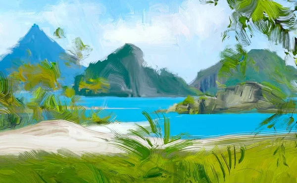 tropical landscape with green sky